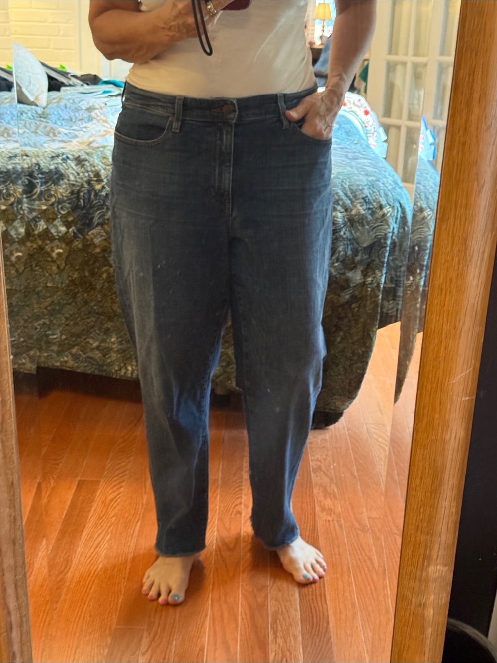 Eileen Fisher Straight-Leg Dark Blue Raw Hem Jeans